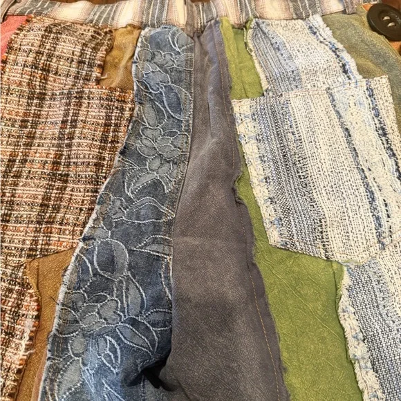 Custom Boho Patchwork Wide-Leg Pants with Button Trim - Picture 2 of 9